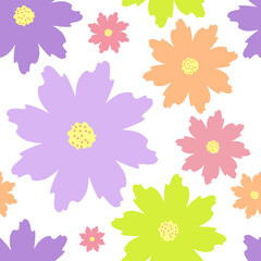 Fototapeta na wymiar Simple flat flowers background. Floral seamless vector pattern.