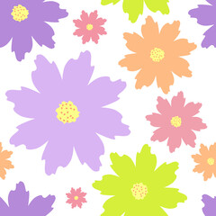 Simple flat flowers background. Floral seamless vector pattern.