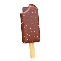 Chocolate ice cream on a stick isolated on white background 3d rendering