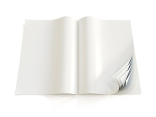 Open blank magazine template with curl pages 3d renderings