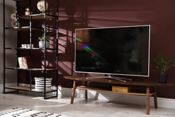 Living room interior with modern TV on stand