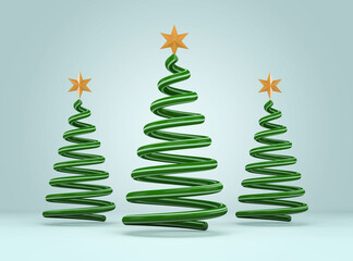 Three christmas trees isolated from the background