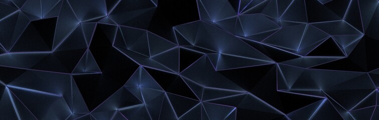 3d render, abstract black crystal background, faceted texture, macro panorama, wide panoramic polygonal wallpaper