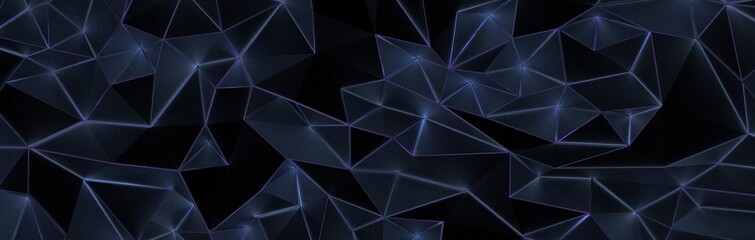 3d render, abstract black crystal background, faceted texture, macro panorama, wide panoramic polygonal wallpaper