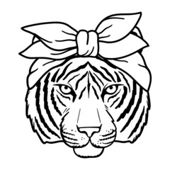 Tiger with Bandana. Vector illustration. Isolated on white background. Good for posters, t shirts, postcards.