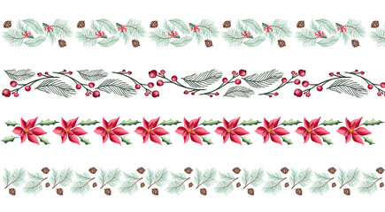 Lovely hand drawn christmas garland with branches and decoration