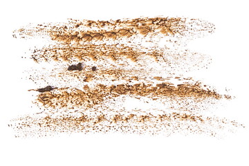 Fototapeta na wymiar Wet mud, stains texture isolated on white background, top view and clipping path