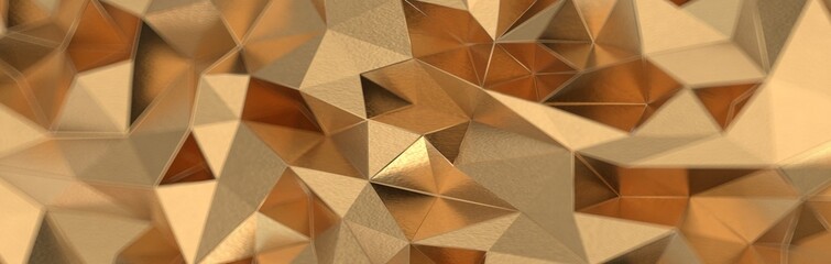 Abstract 3D render illustration,Surface gold crystal geometric triangle and Polygonal shapes template