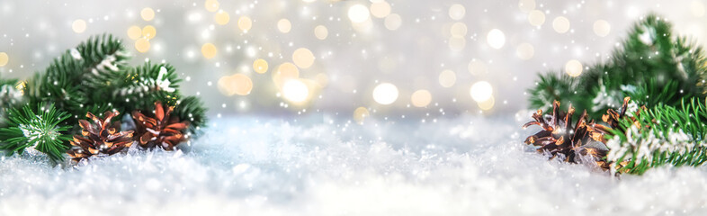 Christmas cards with snow and decor. Selective focus.