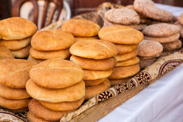 Morrocan local market on the streets with bread