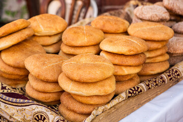 Morrocan local market on the streets with bread