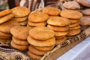 Morrocan local market on the streets with bread