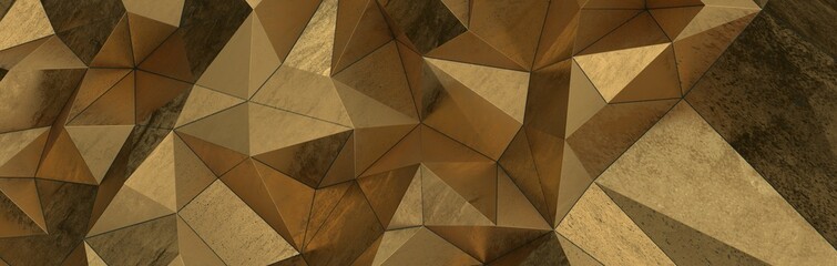 Gold polygon background 3d rendering, 3d illustration. Abstract triangle background. Gold background. Abstract Gold polygon wallpaper