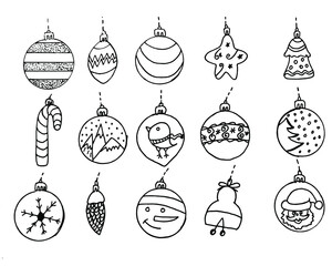 Set of New Years ball christmas toy decoration doodle