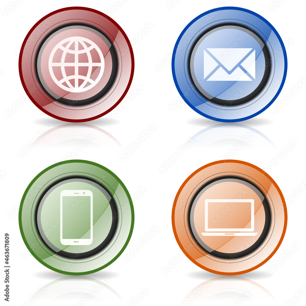 Fototapete internet and webdesign concept icons, colorful circle glossy web buttons