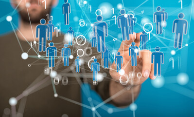 Abstract network of physical devices on the Internet using a network connection with statistics numbers 3d illustration