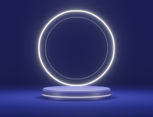 white neon light with podium scene for flyer, display products, and cosmetic advertising . 3d illustration rendering