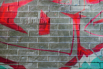 Abstract drawn colorful scribble on gray brick wall, abstract background - Powered by Adobe