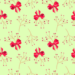 New year seamless pattern with branches, berries and flowers.