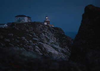 Anochecer en el faro de Finisterre, Galicia, España