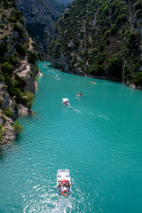 Fototapeta premium National park Grand canyon du Verdon and turquoise waters of mountains lake Sainte Croix and Verdon river, France