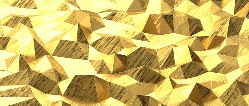 Gold Abstract Mosaic Background, Gold Polygon Background, Abstract Background