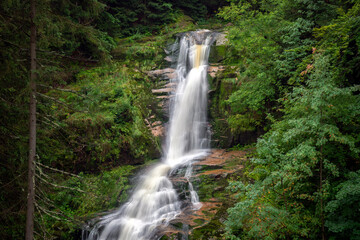Obraz premium Waterfall in the mountains - Kamienczyka waterfall - Szklarska Poreba - Poland