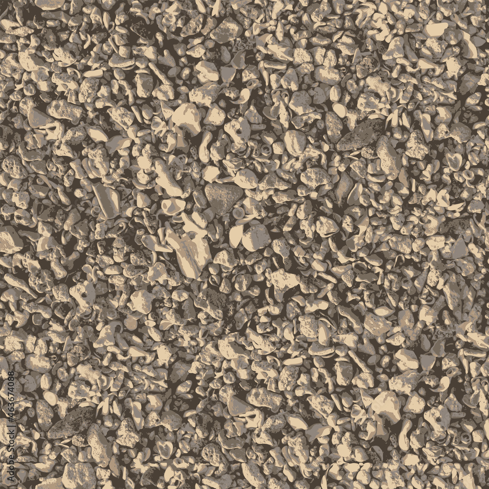 Poster seamless pattern with sea pebbles and shells. repeating sand texture. realistic vector background wi