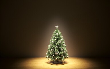 christmas tree with colorful balls. gray wall background with a lot of copy space for text. Holiday background. New Year. 3D illustration, cg render