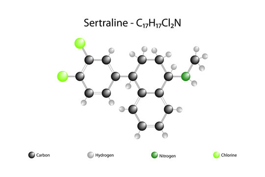 Molecular formula of sertraline. Sertraline is an antidepressant.