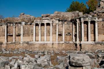Fototapeta na wymiar Ruins of ancient city in Side. Side, Antalya, Turkey.