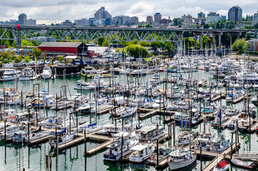 Fototapeta na wymiar False Creek marina and Granville Island, Vancouver, BC