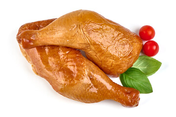 Smoked chicken legs, isolated on white background.