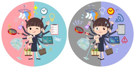 オフィスとプライベートでマルチタスクをこなす郵便スーツ女性のセット