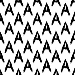 Black alphabet letters A on white background. Seamless abstract vector geometric pattern. Perfect for gift wrapping paper, Bed sheets and interior. School and learning theme.