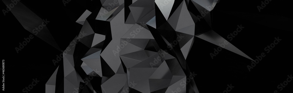 Poster Black polygonal surface 3D rendering background