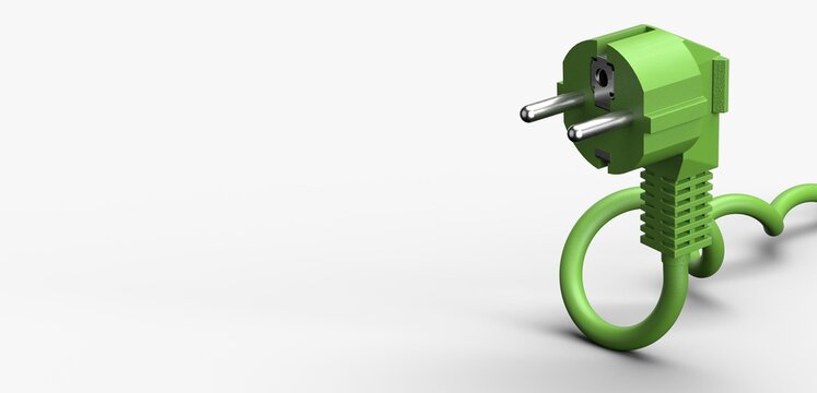 Green electric power plug isolated on white background. 3d illustration