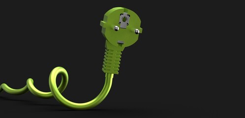 Group green electric plug with long wires.