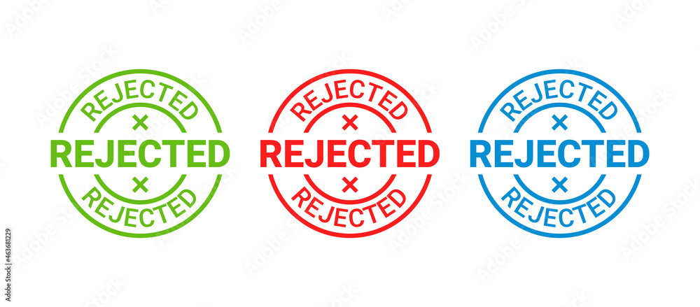 Wall mural rejected stamp. round badge reject. denied permit sticker, label. negative decision mark. red, blue,