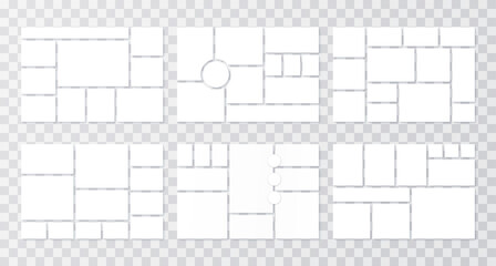 Moodboard grid. Collage templates. Mood board background. Vector. Photomontage pictures layout. Album design. Set mosaic frames. Branding presentation. Horizontal mockup. Simple illustration.