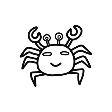 recommend clip art: Cute happy crab. Black and white vector isolated illustration hand drawn doodle