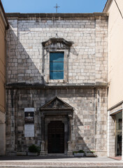 Sulmona, churches of white stone chiseled and edged. Medieval architecture.