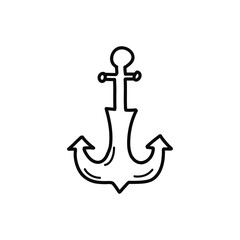 Marine anchor. Black and white vector isolated illustration hand drawn. Antique metal equipment doodle