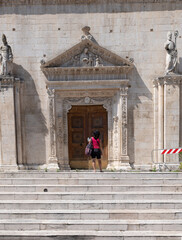 Sulmona, churches of white stone chiseled and edged. Medieval architecture.