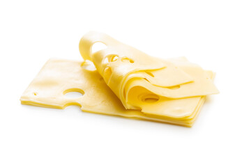 Sliced hard cheese.