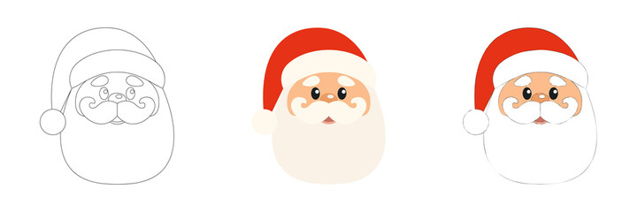 Santa Claus in a hat. Christmas set of illustrations.