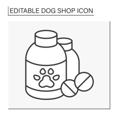  Dog store line icon. Supplements for dogs. Vitamins for growth. Treatment and care. Shop concept. Isolated vector illustration. Editable stroke