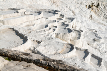 Travertine terrace formations in Pamukkale, Turkey.