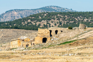 Fototapeta na wymiar Exterior view of the theatre at Hierapolis ancient site in Denizli province of Turkey.