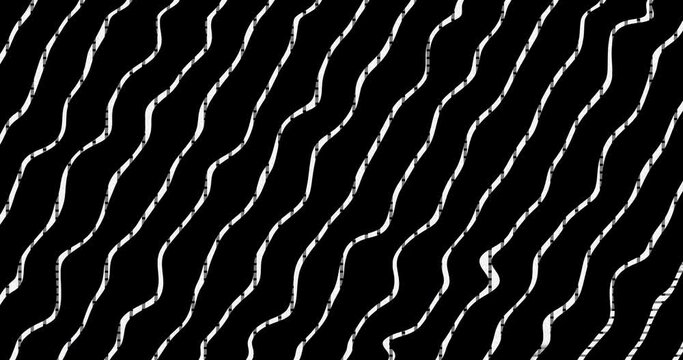 Thin black and white striped animation, abstract background with wavy lines, line art, two colour stripes, vector motion video with calming effect, slow moving of geometrical shapes
